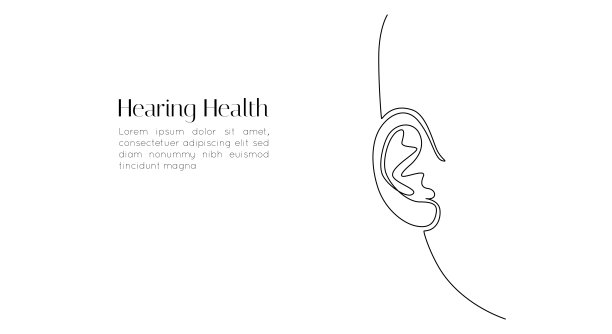 一幅连续的人耳线条图。现代象征听觉健康和感官援助在简单的线性风格。吉祥物概念为世界聋人日可编辑卒中。涂鸦矢量插图图片下载
