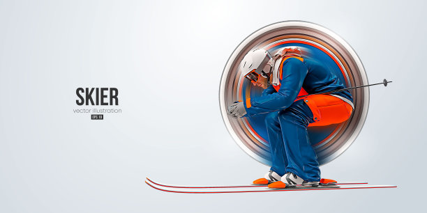 在白色背景上滑雪的现实剪影。滑雪的人在做一个花样。矢量插图图片下载