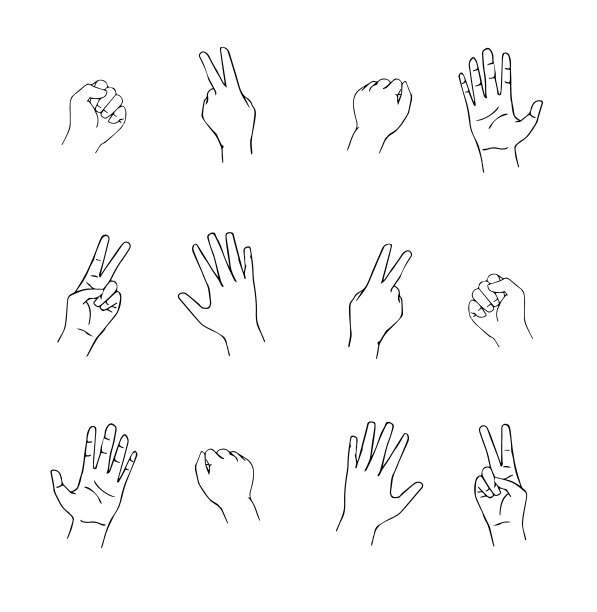 石头剪刀布插图集线条画图片下载