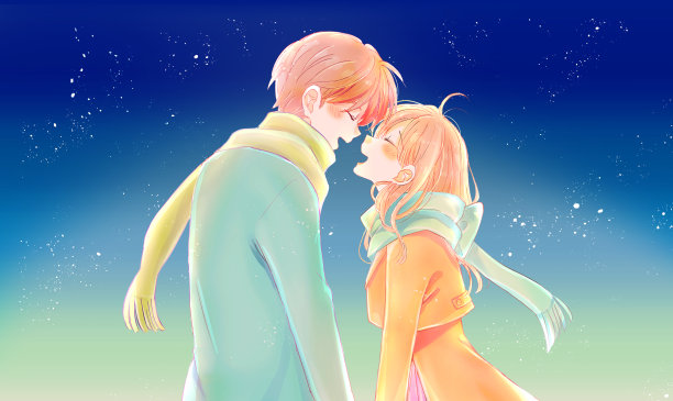 幸福的男人和女人在冬天面对面图片下载