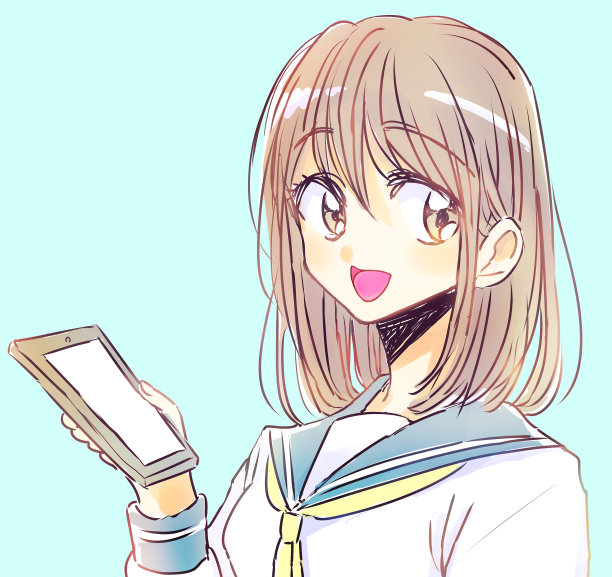 微笑着拿着智能手机的女学生图片下载