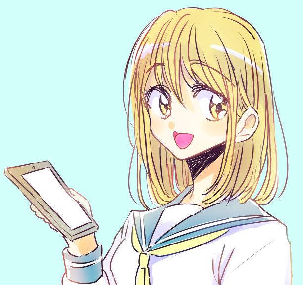 微笑着拿着智能手机的女学生图片下载