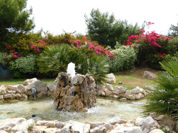 喷泉周围的花图片下载