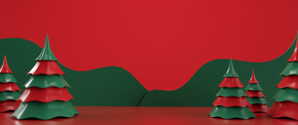 现代流行的红色和绿色圣诞背景。新年概念- 3D插图图片下载