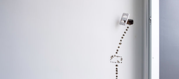 电气线路下石膏，隐藏安装电缆插座到混凝土。住宅和公寓概念的翻新、维修和发展图片下载