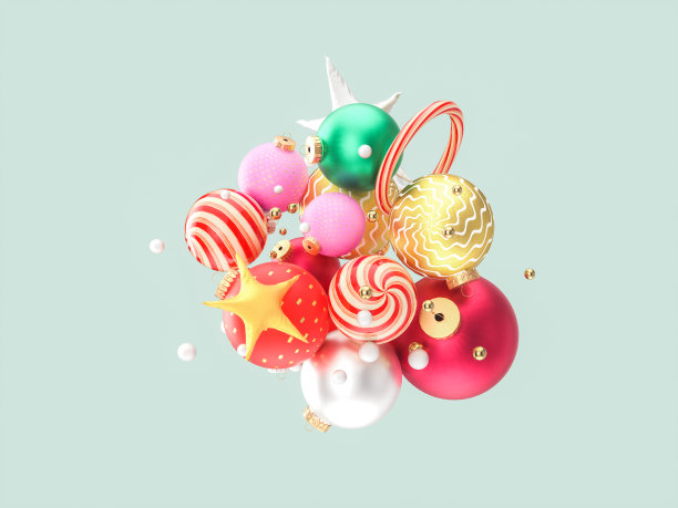 抽象三维艺术与冬季圣诞装饰装饰。图片下载