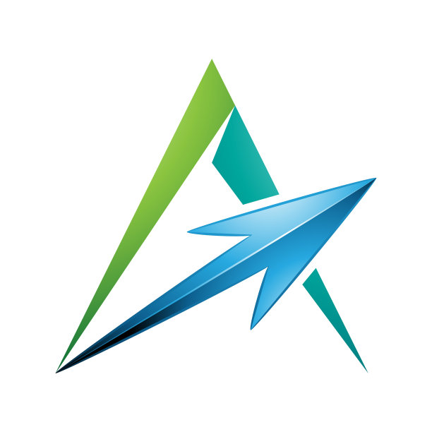 尖刺三角形绿色字母A与蓝色箭头图片下载