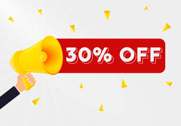 男子拿着扩音器，黑板旁边写着7折。寻求帮助图片下载