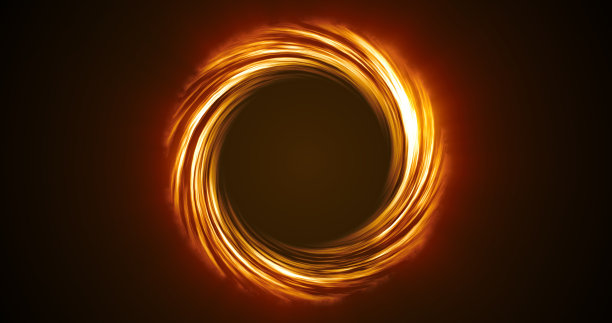 圈圈旋转的条纹和线条明亮的橙色火焰美丽神奇的能量发光霓虹灯，圆形框架。抽象的背景图片下载