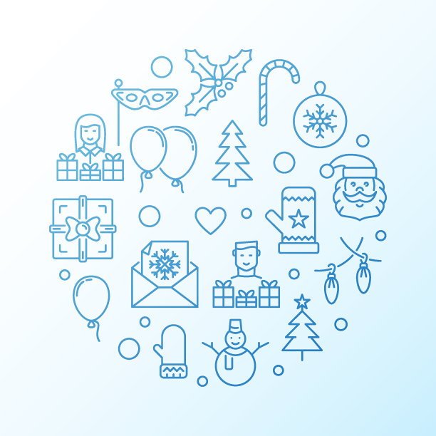 新年蓝色创意线条插画。矢量贺卡图片下载