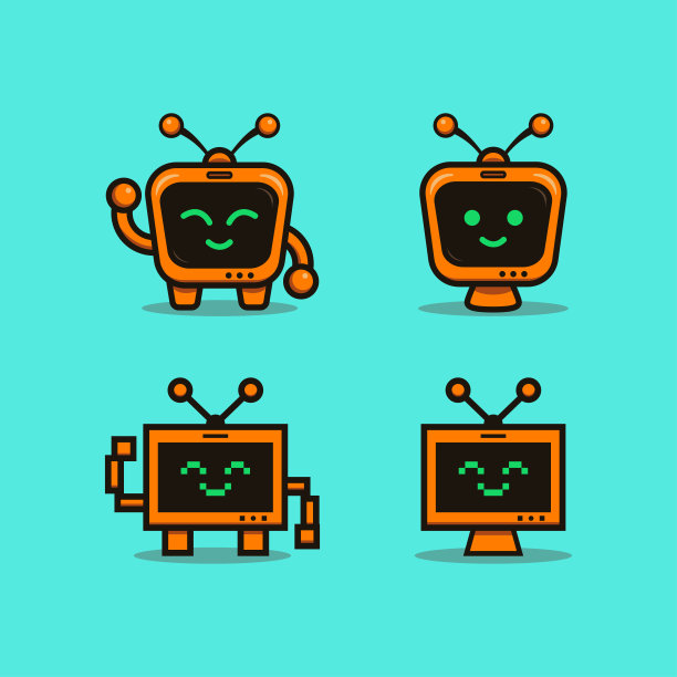 可爱可爱的卡通机器人电视插图贴纸图标吉祥物和标志图片下载
