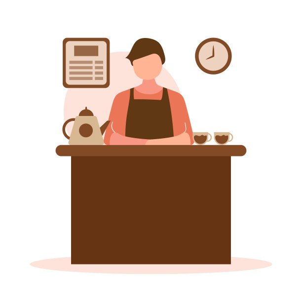 可爱可爱的卡通快乐咖啡男孩男子咖啡馆贴纸图标吉祥物和标志的插图图片下载