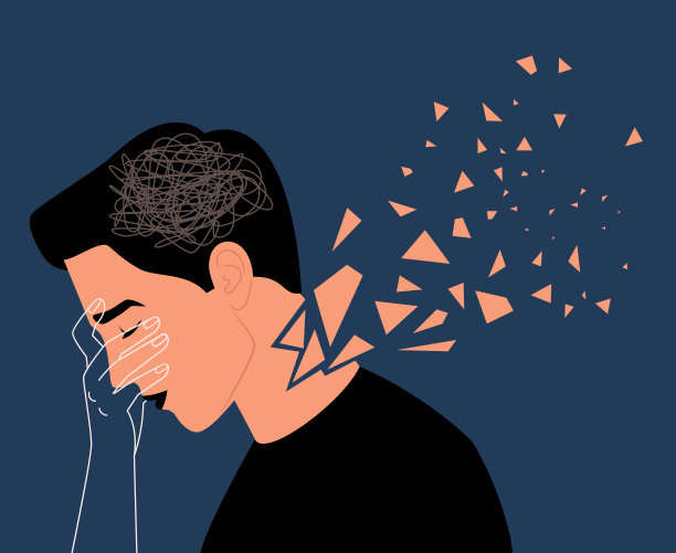 心烦意乱的成年男子用她的手握住她的头。抑郁，焦虑，疲劳，边缘性人格障碍图片下载