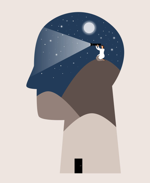 一个人的脑袋里，心理学家用灯笼强调问题的解决方案。病人心理治疗。解决心理问题图片下载