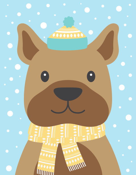 卡通冬季卡狗在雪的背景图片下载