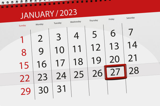 日历2023年，截止日期，日，月，页，组织者，日期，一月，星期五，27号图片下载