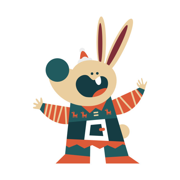 圣诞兔子在精灵服装矢量卡通人物孤立的白色背景。图片下载