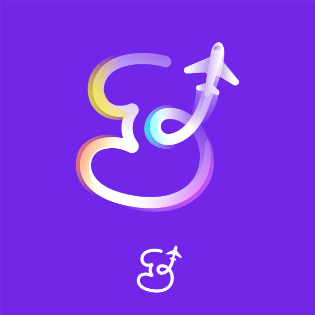 第三个标志，一个梯度线与平面图标和彩虹闪闪发光。重叠的多色徽章。图片下载