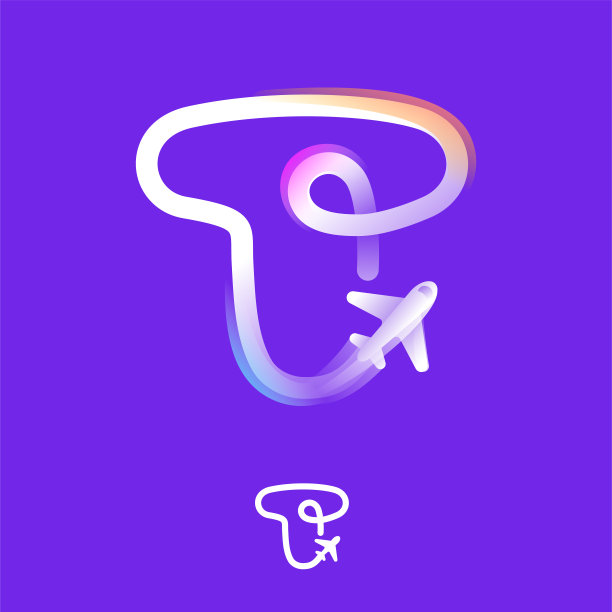 字母T标志的一个梯度线与平面图标和彩虹闪耀。重叠的多色徽章。图片下载