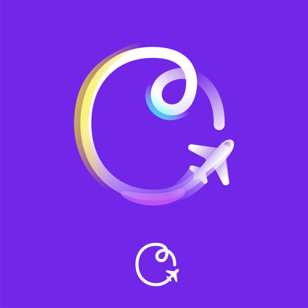 字母O标志的一个梯度线与平面图标和彩虹闪耀。重叠的多色徽章。图片下载