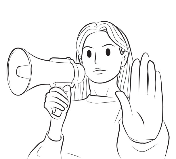 拿着扩音器的不快乐的年轻女人图片下载