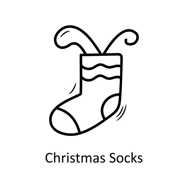 圣诞袜子矢量轮廓图标设计插图。圣诞符号在白色背景EPS 10文件图片下载