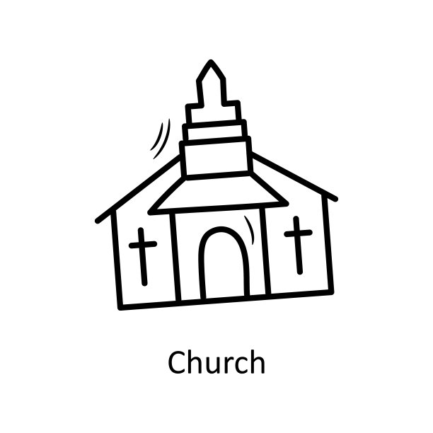 教堂矢量轮廓图标设计说明。圣诞符号在白色背景EPS 10文件图片下载