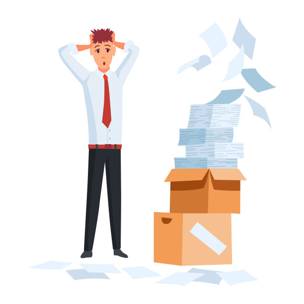 办公室文书工作。办公室职员拿着一堆文件。办公室工作压力大、工作过度的概念人。官僚主义和过度工作图片下载