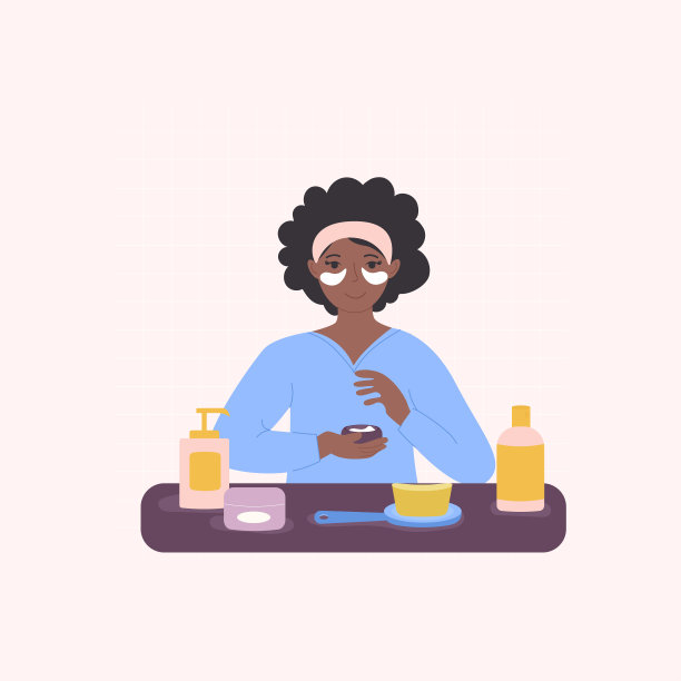 一个非裔美国黑人妇女在浴室里敷眼罩。图片下载