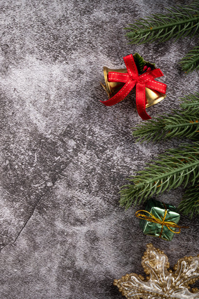 圣诞节的背景设计理念与美丽的装饰，树枝和金钟。图片下载