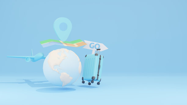 旅游概念，环游世界与gps地图和地球与飞机，手提箱在浅蓝色背景。三维渲染图片下载