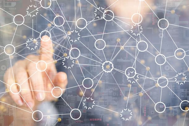 在模糊的背景上3D渲染团队沟通和社交网络连接符号图片下载