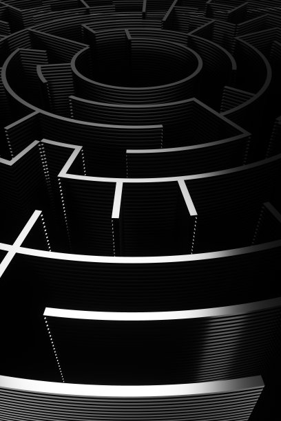 黑色背景上的抽象迷宫特写。三维渲染插图。图片下载