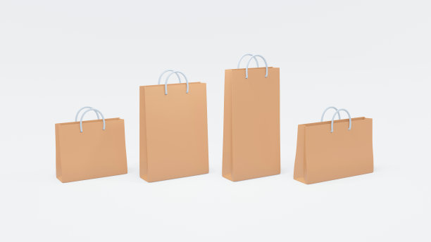 纸袋包装。白色背景的3D纸袋。网上购物的概念。线下商店或超市。三维渲染插图图片下载