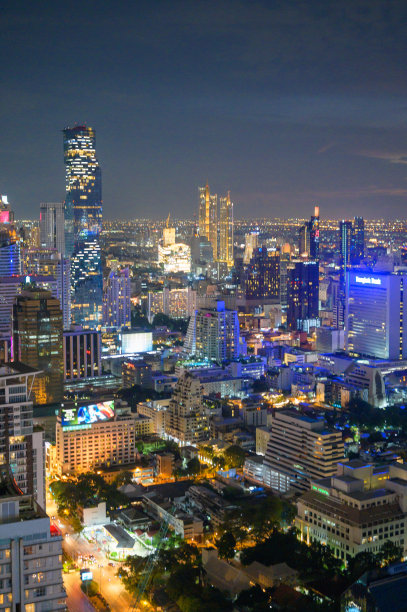 夜景首都CBD区城市景观商业区silom -Sathorn金融区泰国曼谷图片下载