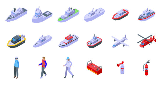 海岸警卫队图标设置等距矢量。Dron海图片下载