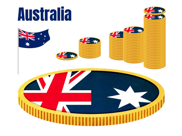 白色背景上孤立着澳大利亚国旗的金币图片下载
