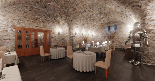 真实的3D渲染酒窖餐厅图片下载