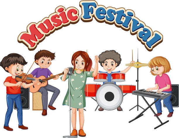 音乐节文字与儿童音乐乐队图片下载