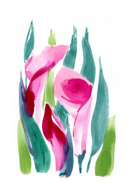 白色背景上有叶子的水彩花。玫瑰花蕾，用画笔手绘。图片下载