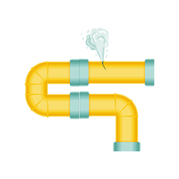 管道破裂，蒸汽或铅气体泄漏，管道破裂。水龙头滴水，供水问题，管道破裂。风插图孤立的白色背景。图片下载