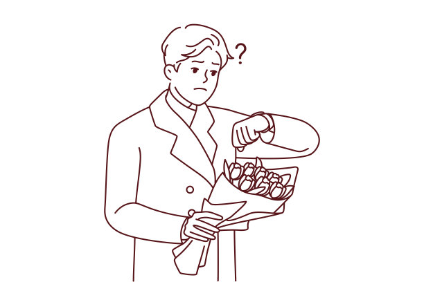 心烦意乱的男人手持鲜花等待约会图片下载