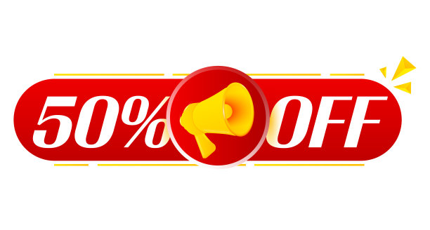 白色背景五折扩音器。扩音器横幅。网页设计。向量图片下载