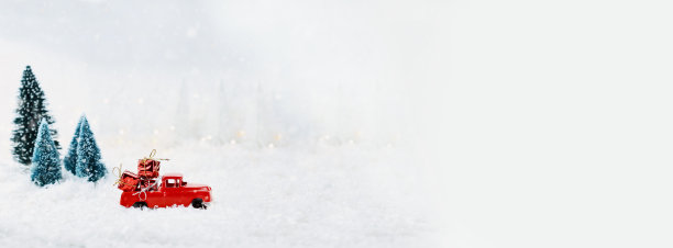 复古玩具卡车满载圣诞礼物横幅图片下载