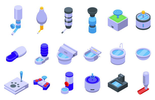 为犬饮器图标设置等距矢量。狗粮图片下载