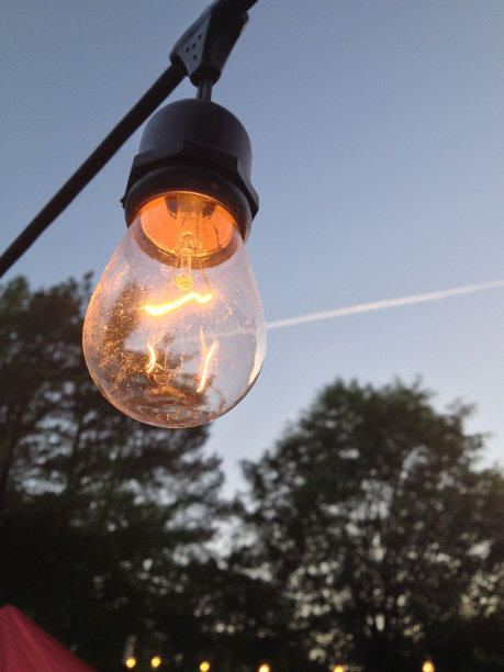 垂直拍摄的照明灯泡悬挂在户外图片下载