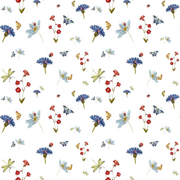 昆虫花雏菊可爱的图案水彩画图片下载