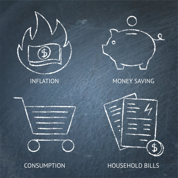 通货膨胀和消费黑板图标集图片下载