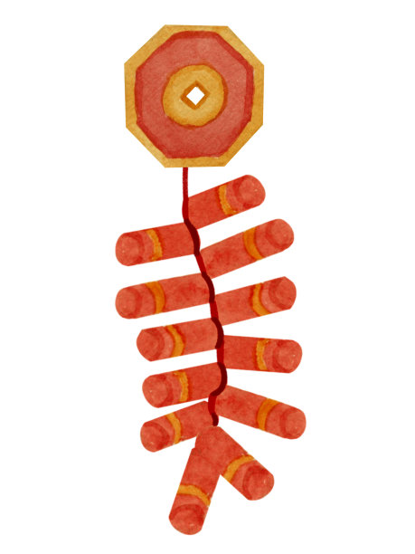 明亮的水彩插图，中国节日元素，红色鞭炮孤立在白色背景。图片下载