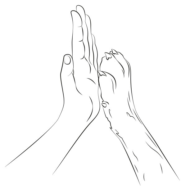 一个人的手和一个狗的爪。友谊和信任。向量图片下载